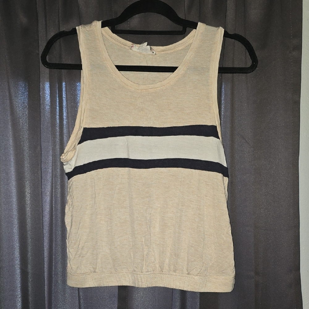 Pink Rose Beige and Black Striped Tank Top